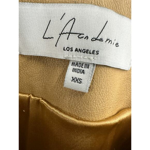 L'Academie Camel Real Leather Mini Skirt XXS Monochrome Designer $328 NEW no Tag - Picture 8 of 8